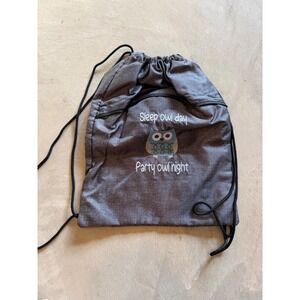 Thirty One Cinch Sac Gray Sleep Owl‎ Day Party Owl Night Drawstring Backpack Bag